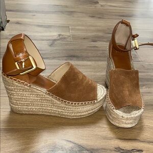 Marc Fisher Brown Suede Wedge Sandals